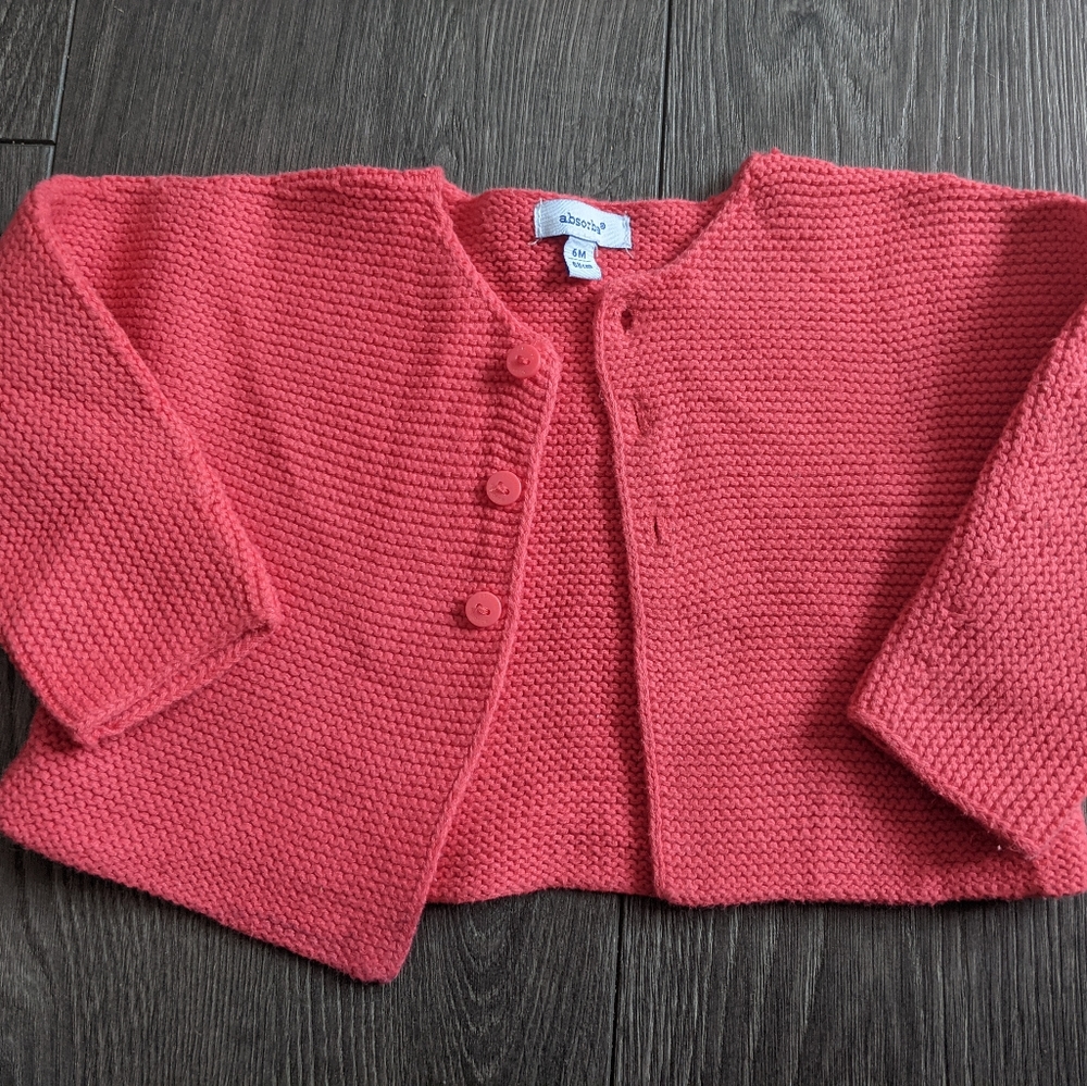 Absorba France Baby Girl 6 month Classic Cotton Knit Cardigan Bright Peach/pink